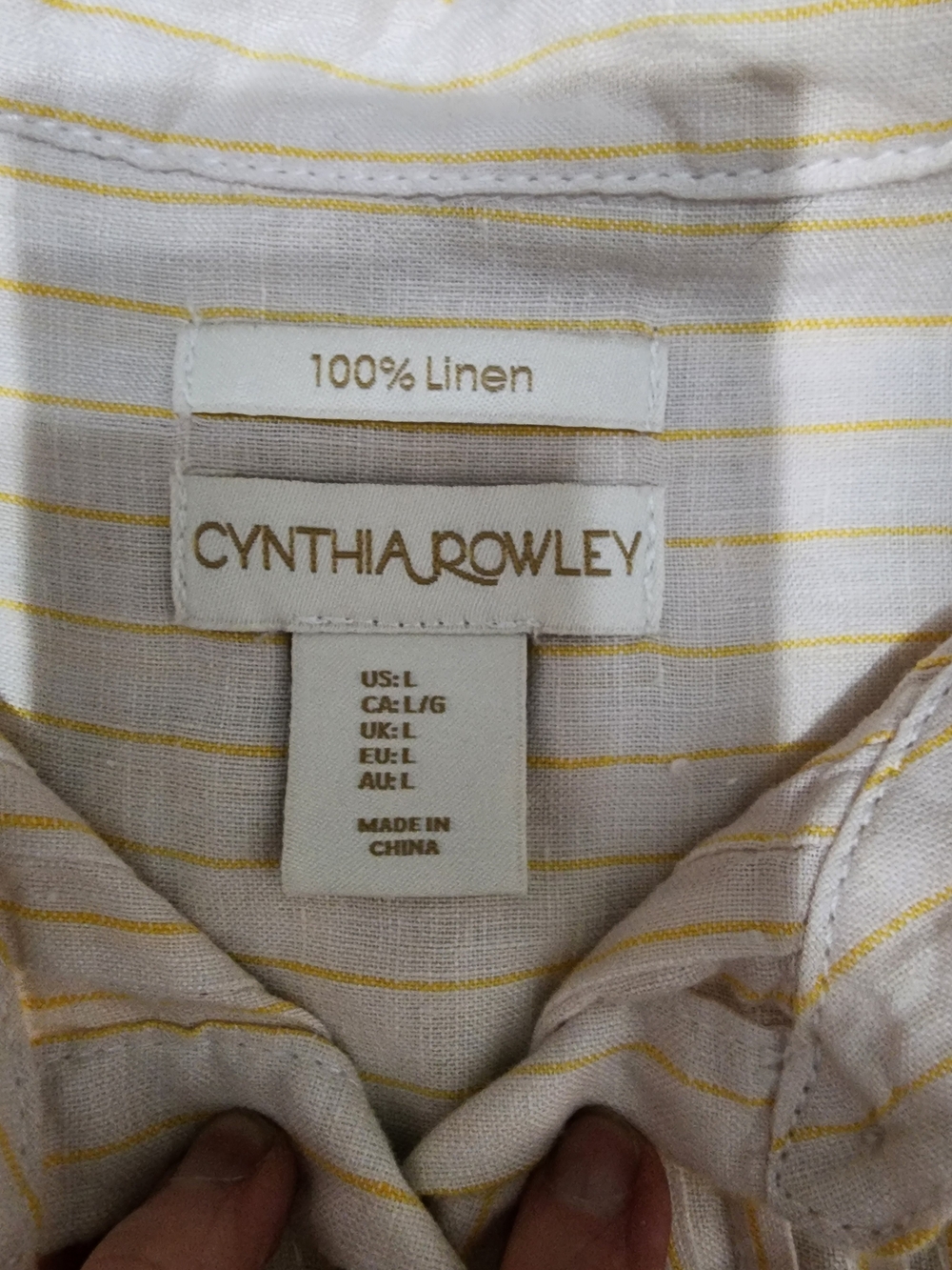 Cynthia Rowley 100% Linen Yellow-Striped Sleep Smocked Shirt
